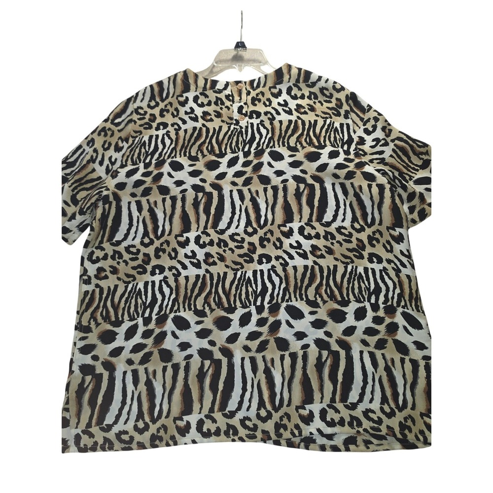 Alfred‎ Dunner Mixed Animal Print Blouse Leopard Zebra Tan Black White Size 16